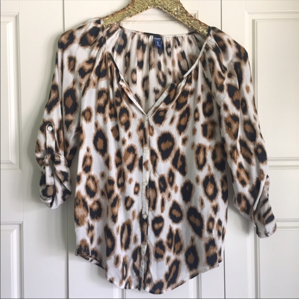 Leopard Print Flowy Button Down Top Slouchy